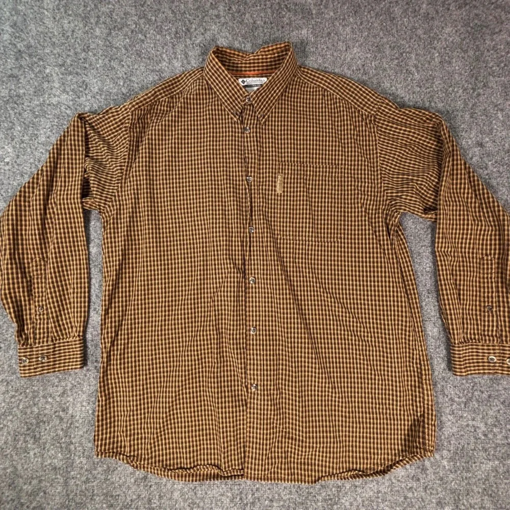 Columbia Mens Brown Plaid Button Up Long Sleeve Outdoor Shirt Large